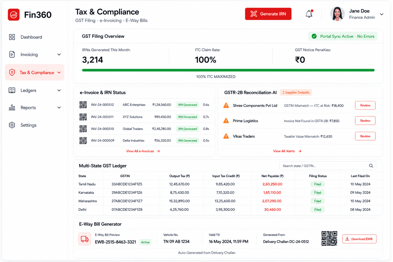 Fin360 Automated GST e-Invoicing & Compliance Engine